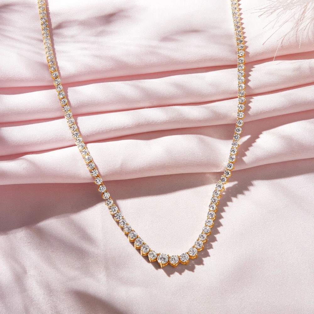 925 Silver 7CT Lab Diamond Graduated Tennis Necklace for Women 16 Inch