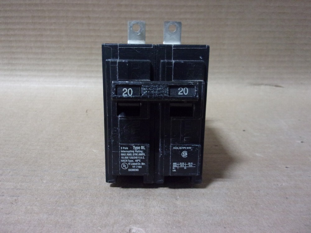 NEW Siemens B220 2 Pole 20 Amp 120/240V Circuit Breaker Silk Screen NTO