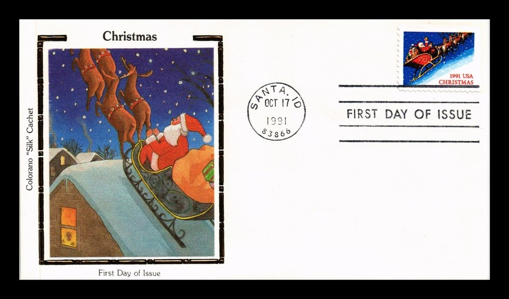 Dr Jim Stamps US Christmas Santa Sleigh Reindeer FDC Colorano Silk Cachet