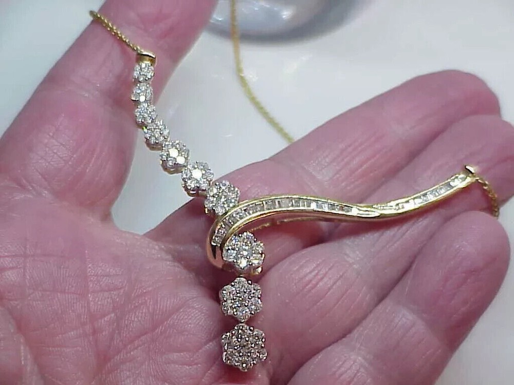 5Ct Baguette Cut Created Diamond Women's Floral Necklace 14k Yellow Gold Finish