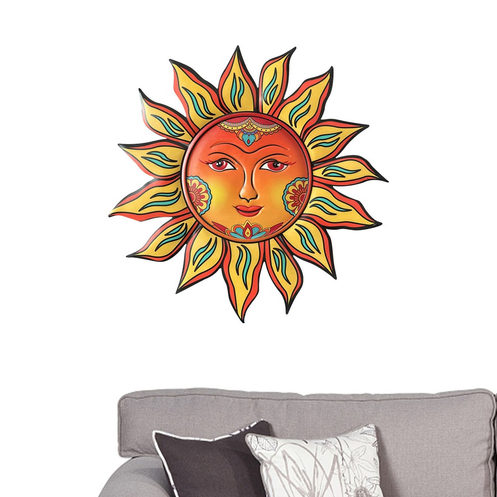 Metal Sun Wall Art -13.38 inches Rustic Retro Sun Lady Face Hanging Ornament