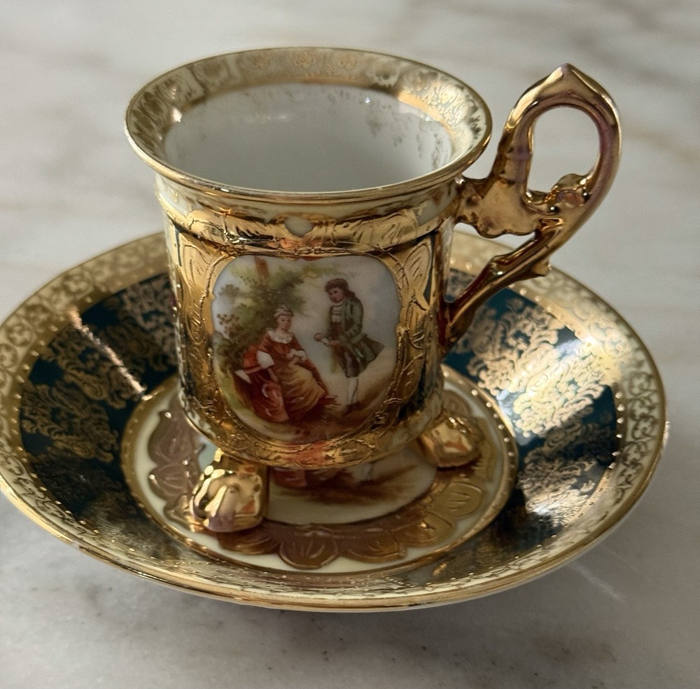 ANTIQUE ROYAL VIENNA AUSTRIA PORCELAIN FOOTED CUP AND SAUCER Beehive Mark