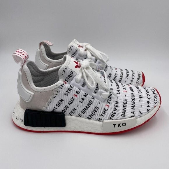 Adidas NMD R1 White Black Red Primeknit Boost Sneakers Womens EH3201 New