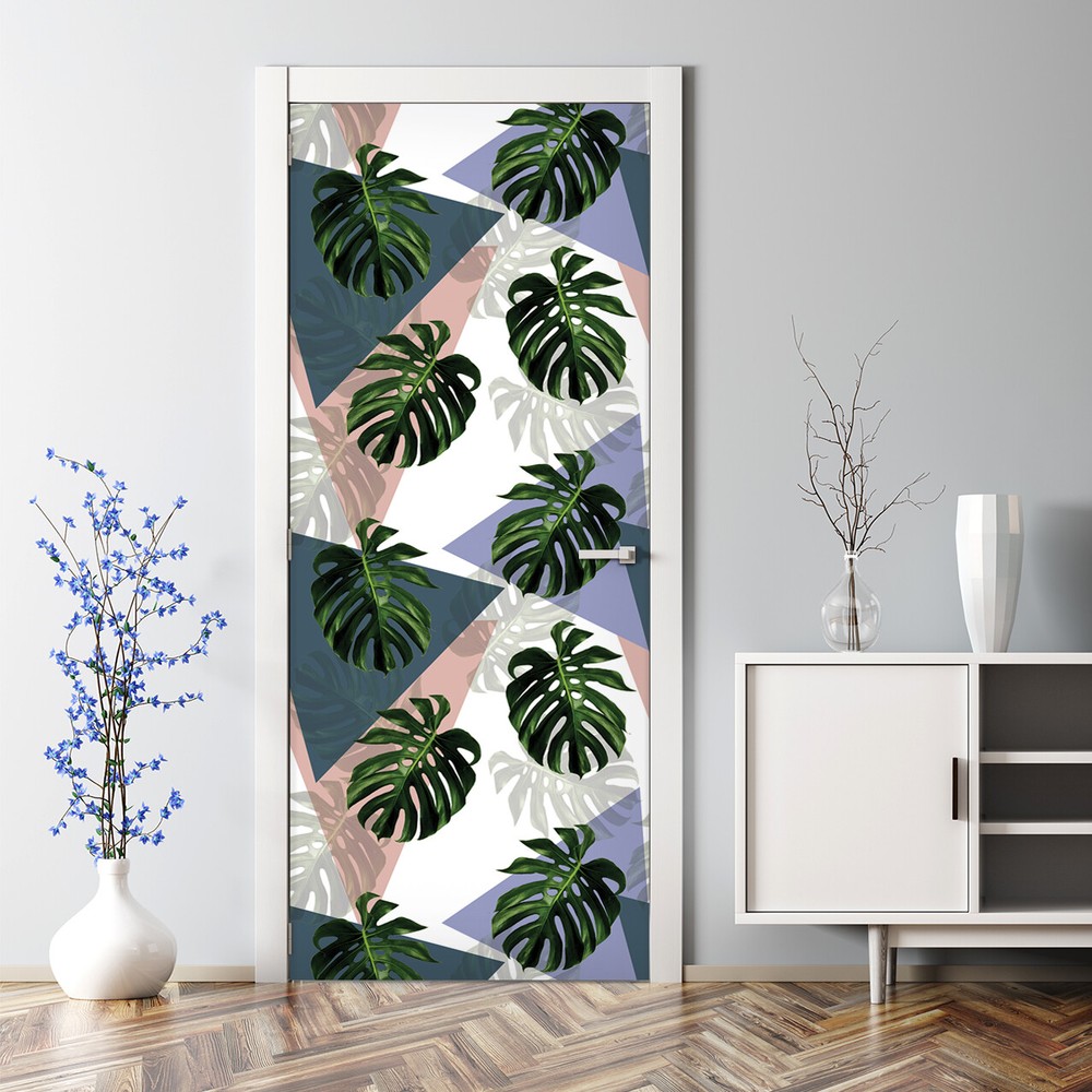 Colorful Monstera Tropical Bubble-Free Self-Adhesive Door Decal