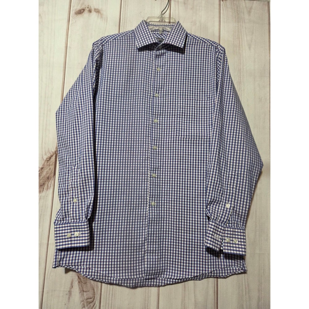 Van Heusen Flex Shirt Mens 15 32/33 Regular Fit Purple Gingham Check Button Down