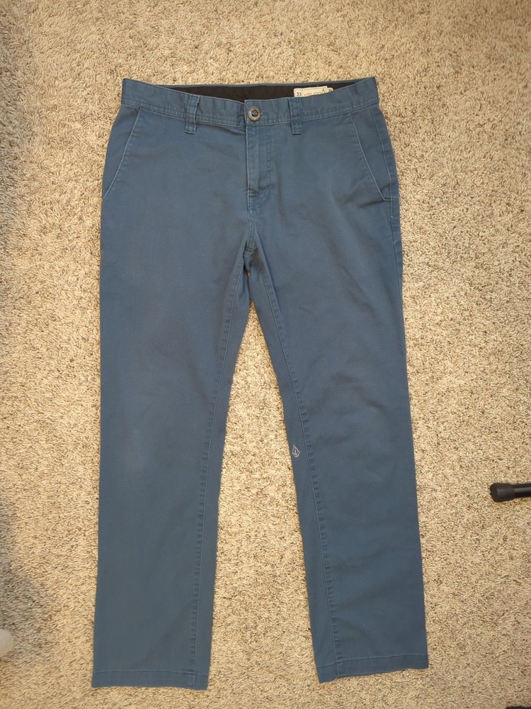 Volcom Mens 33 Navy Blue Straight Leg Pants Khaki Chino Casual Skater