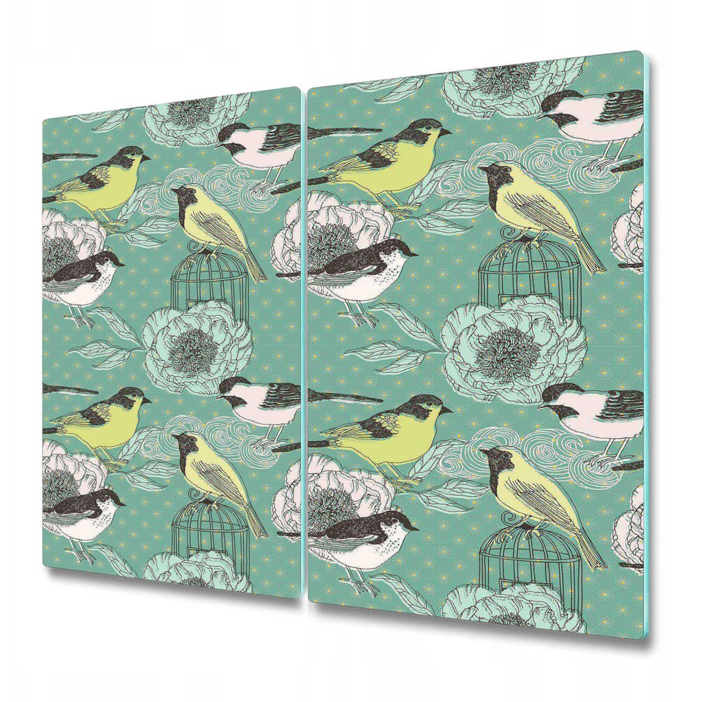 Glass Worktop Saver Kitchen Birds and Flowers vintage paper art 2x30x52