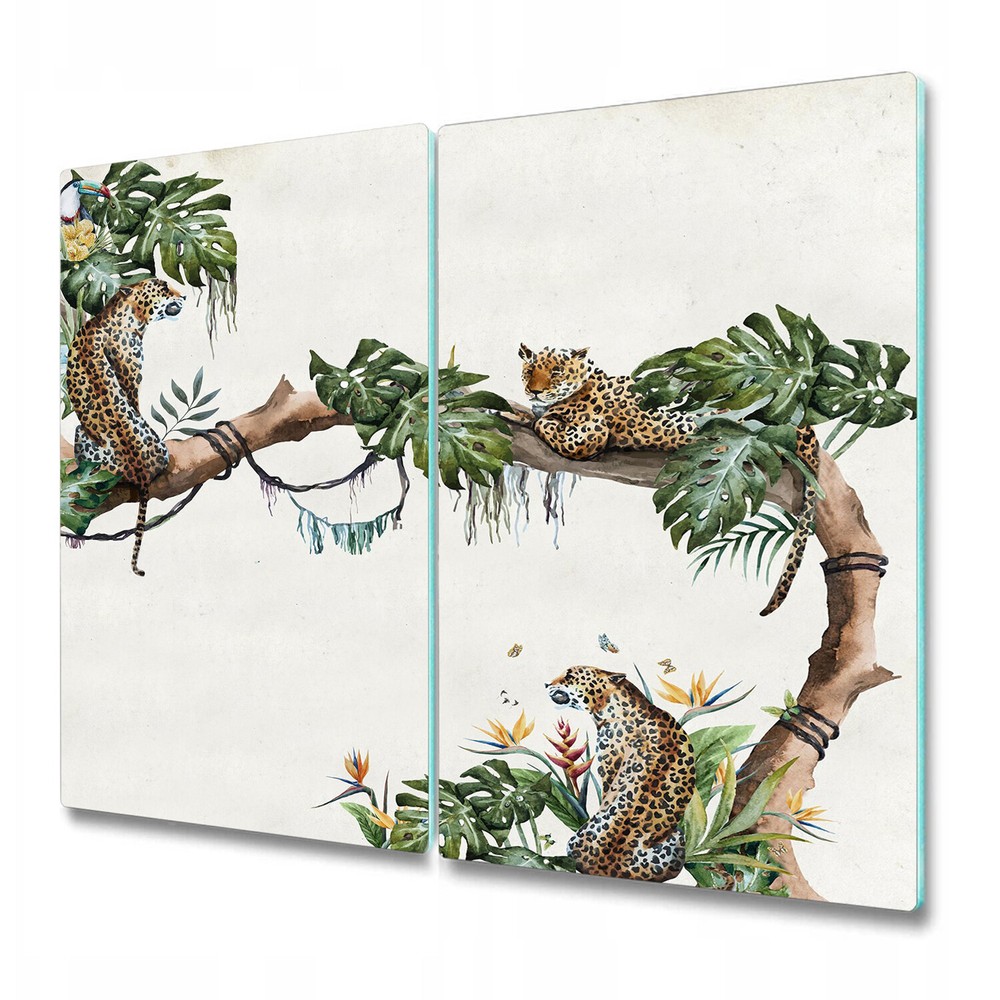Glass Surface Protector Worktop saver Tropical Cheetahs Floral Watercolour