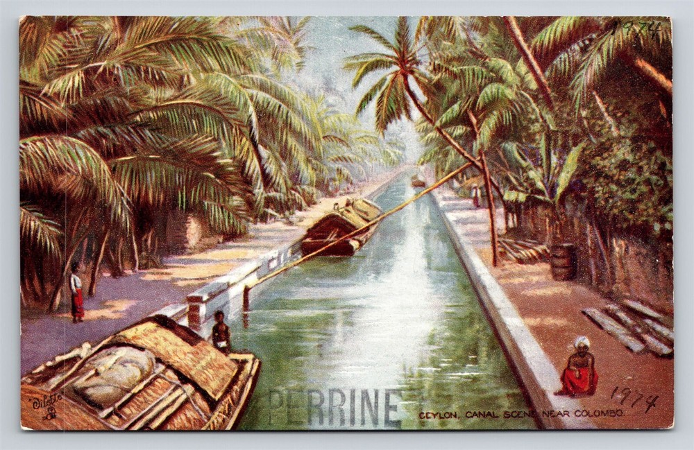 Ceylon Colombo Canal Scene Barges Sri Lanka Raphael Tuck Oilette Old Postcard