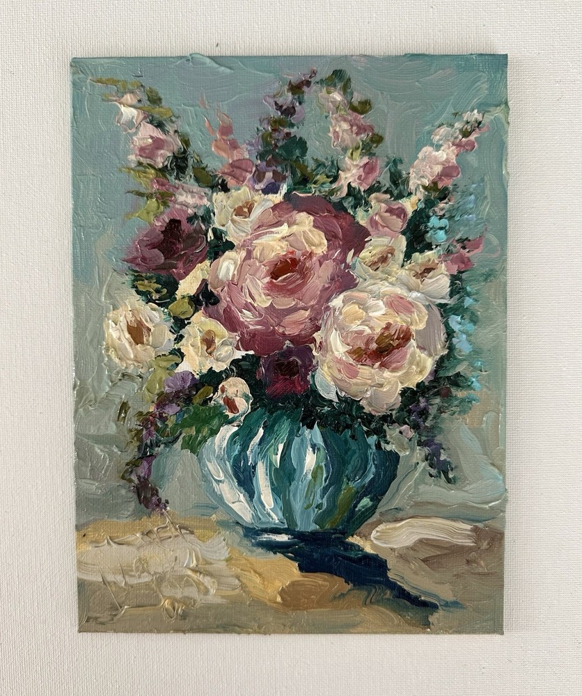 Original Flowers Impressionist Oil Painting Floral Still Life Flowers Art Canvas