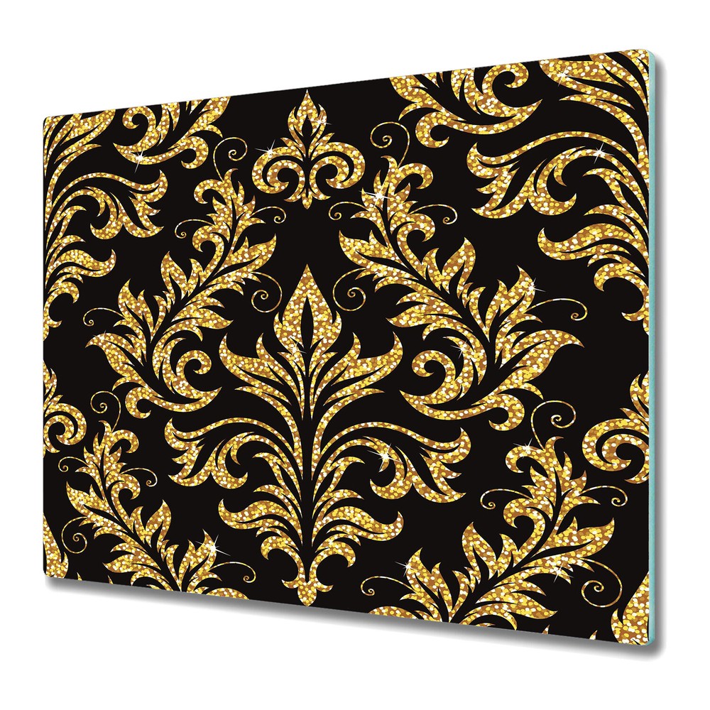 Tempered Glass Kitchen Chopping Board Floral golden golden and black 60x52