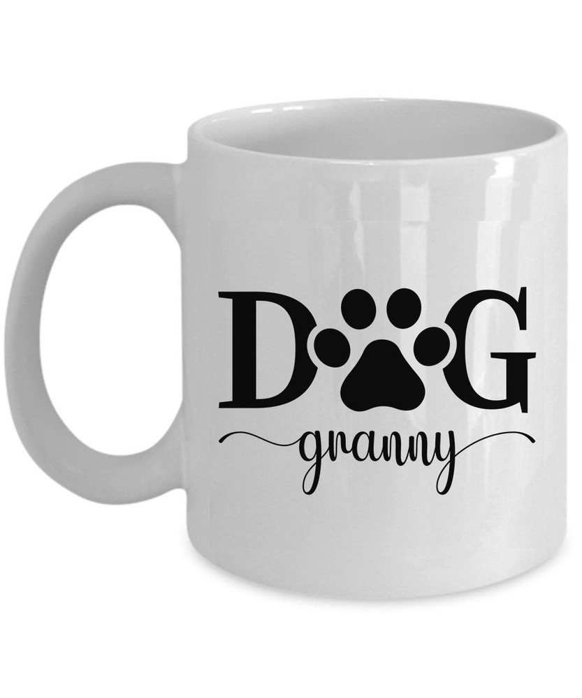 Funny Vintage Dog Granny Coffee Mug with Paw Print Cute Xmas Gift for Mom