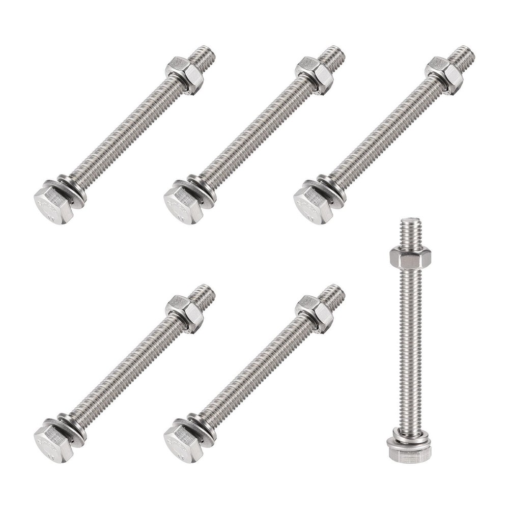 M6x65mm Hex Head Screws Bolts Nuts Flat Lock Washers Kit 6 Sets