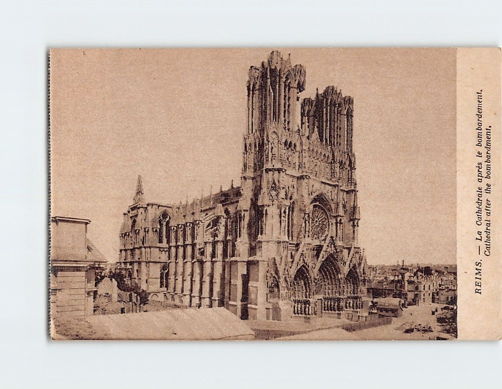 Postcard Cathedral after the bombardment Reims France