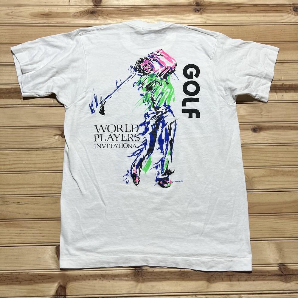 Vintage 90s Golf World Players Invitational Abstract Art Golfing Shirt Size M
