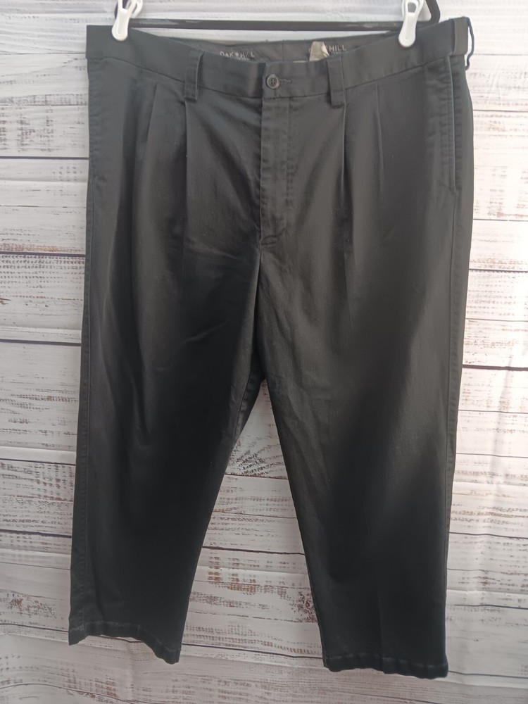 Oak Hill Pants Mens Straight Size 44X28 Chino Flat Front Black