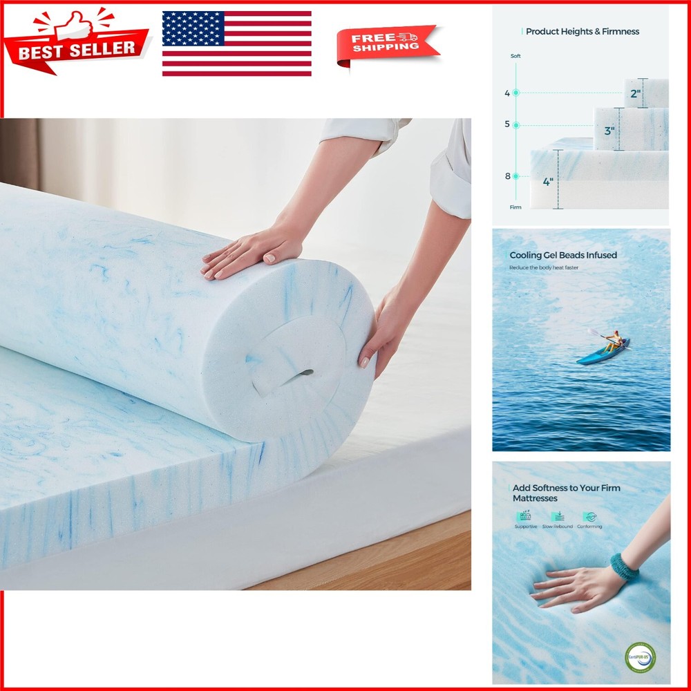 3-Inch Cooling Gel Infused Queen Mattress Topper - CertiPUR Certified Comfort