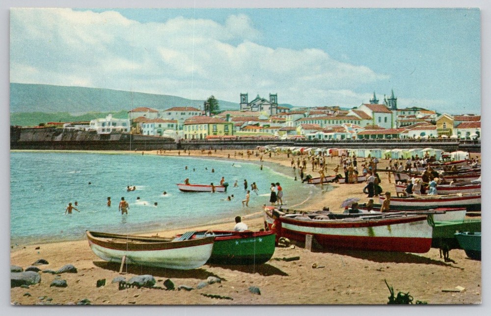 Praia da Vitória Beach, Terceira Island Azores Portugal Vintage Postcard