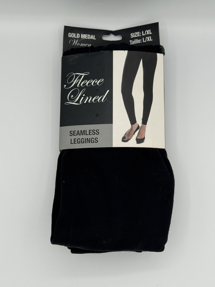 New Gold Medal Women's Fashion Fleece Lined Leggings`Solid Black~ Size L/XL