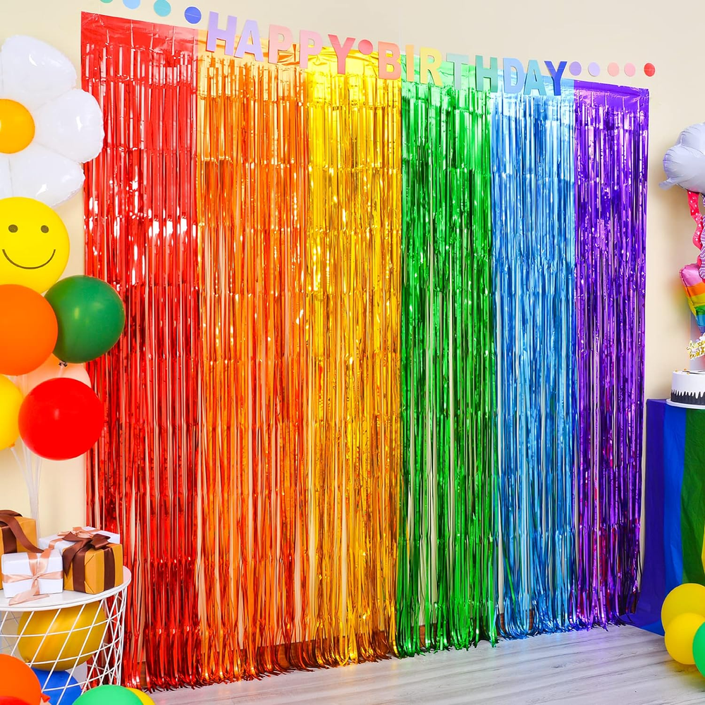 Rainbow Party Decorations, 2 Pack 3.3X6.6Ft Cartoon Birthday Decorations Foil Fr