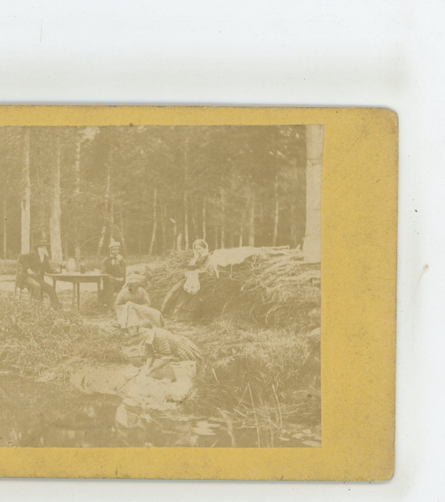 Woman Washing Clothes in Lake Early Genre Stereoview c1870