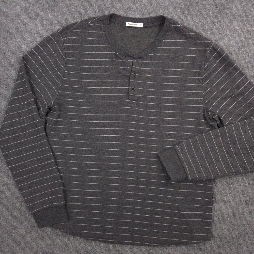 Marine Layer Henley Shirt Mens M Gray White Striped Long Sleeve Outdoor Casual