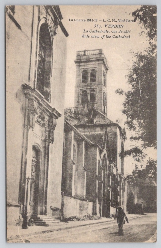 WWI Verdun Cathedral France Photo Postcard 1914-18 Side View War Damage