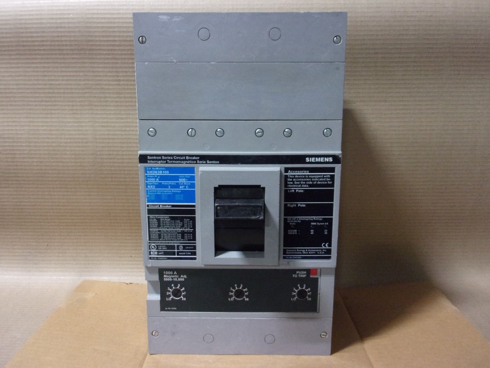 ITE SIEMENS NXD NXD63B100 3 POLE 1000 AMP TRIP 600V CIRCUIT BREAKER NXD63F120