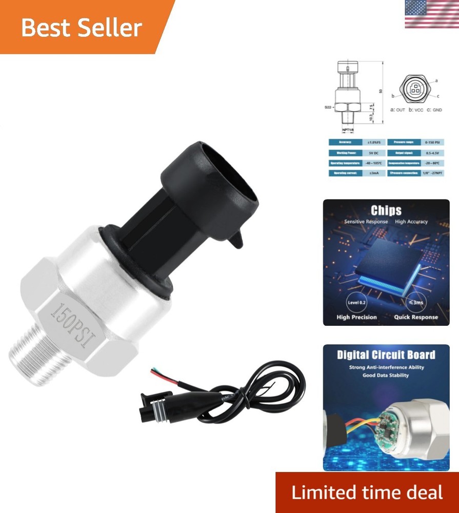 Accurate 150 PSI Pressure Sensor with Touch Control - Ideal for Industrial Needs-image