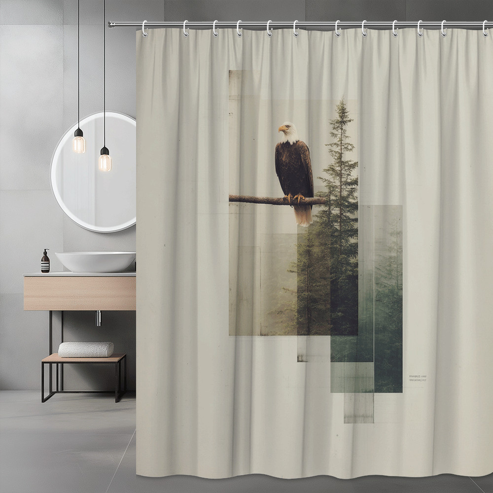 Bald Eagle Forest Shower Curtain Graphic Nature Print