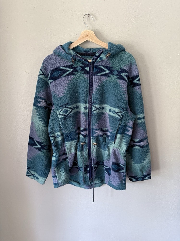 Vintage Woolrich Aztec Southwestern Print Fleece Jacket Hoodie Zip-Up Size M USA