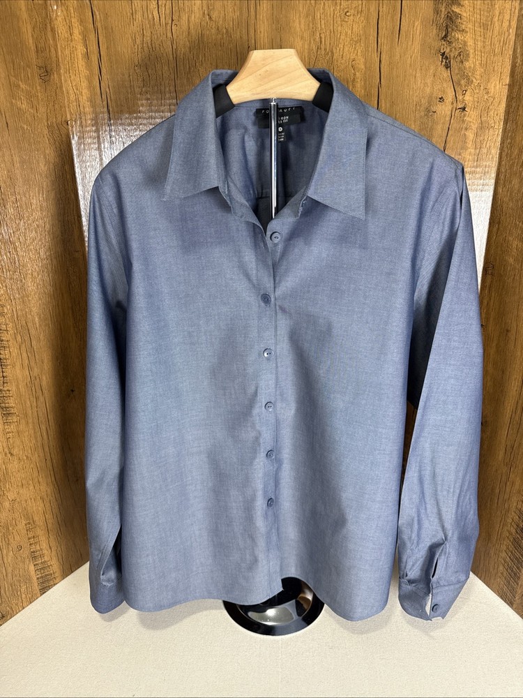 Foxcroft Non Iron Shaped Fit Button Front Shirt Blue Women’s Size 16 Career