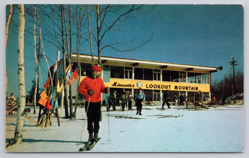 Vintage 1967 Minnesota's Lookout Mountain Ski Resort Lodge Chrome Postcard
