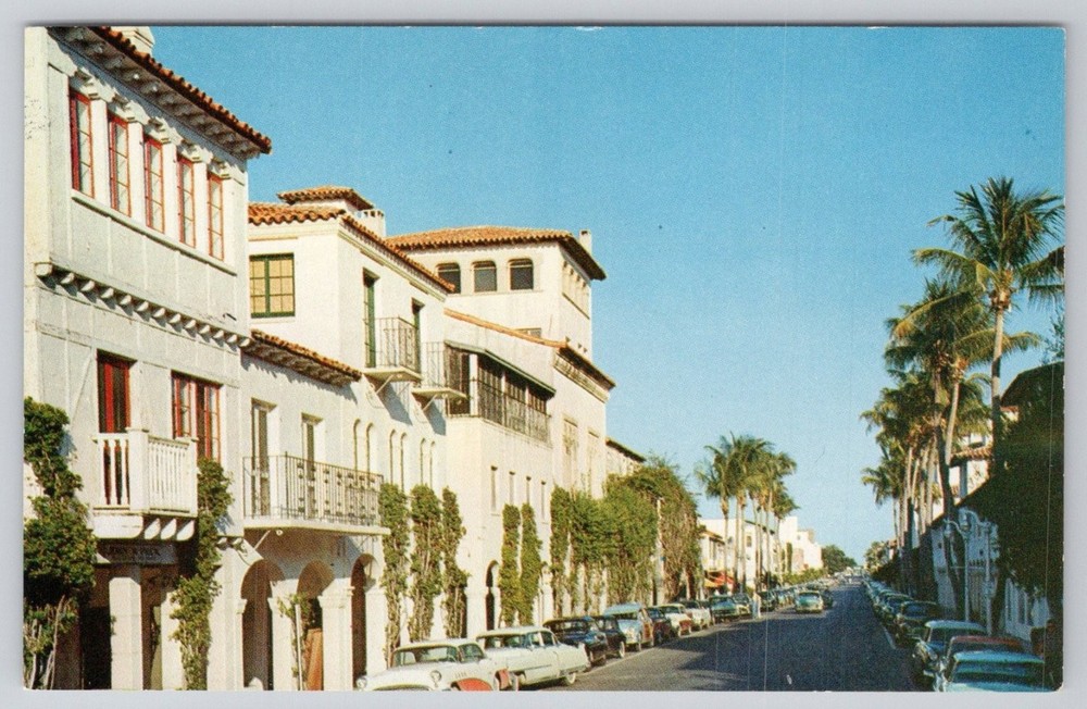 Worth Ave Palm Beach FL Vintage Postcard F. E. C. News Co. 1950s Florida Shops
