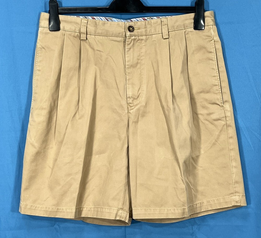 TOMMY HILFIGER Men's Khaki Twill Pleated Chino Shorts with 4 Pockets Size 34