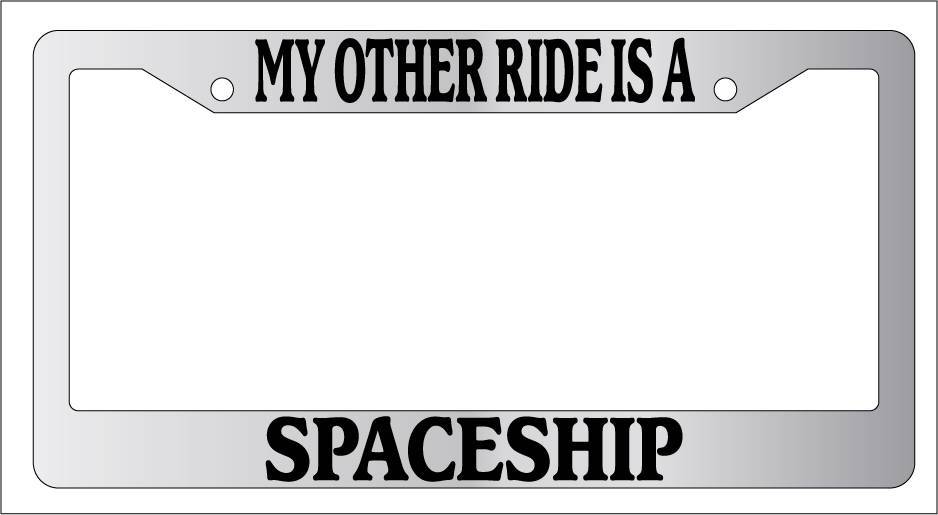 Chrome Spaceship Themed Novelty License Plate Frame for Cars