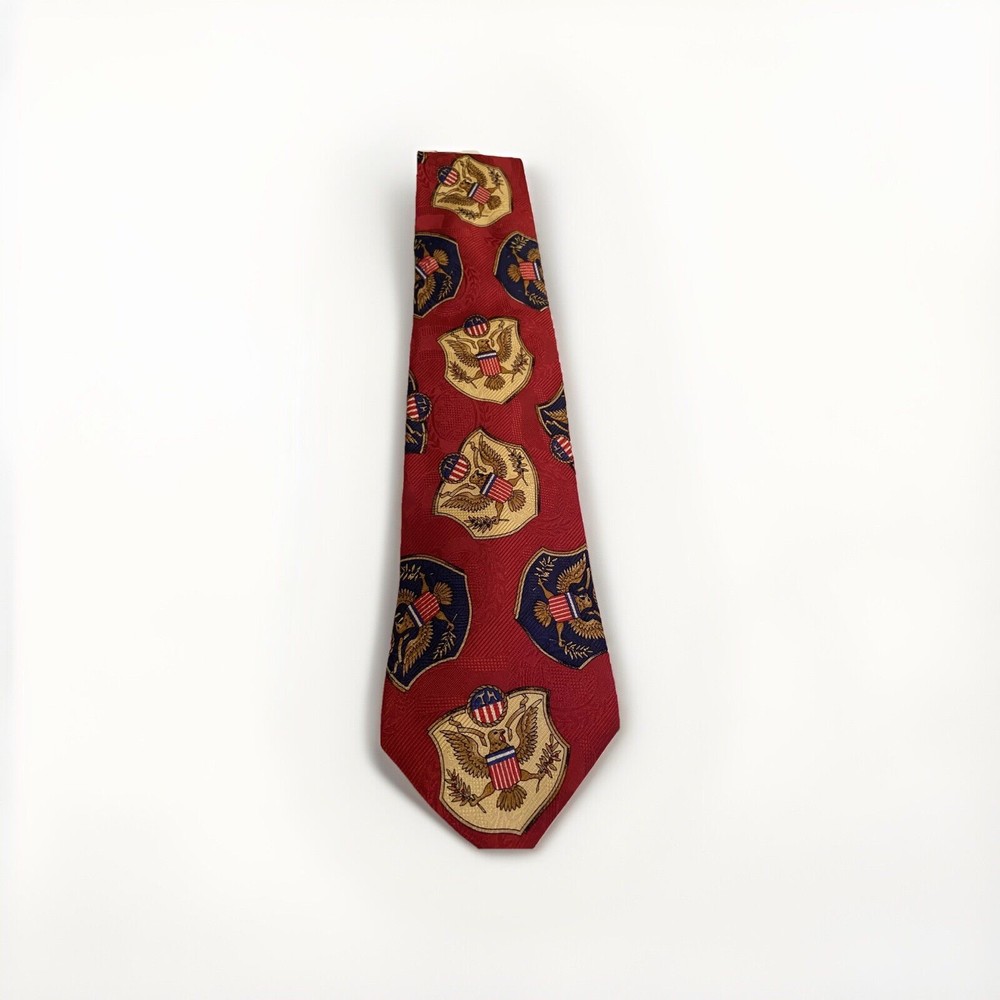Tommy Hilfiger Men's Neck Tie Red Crest Shield Eagle Patriotic 100% Silk