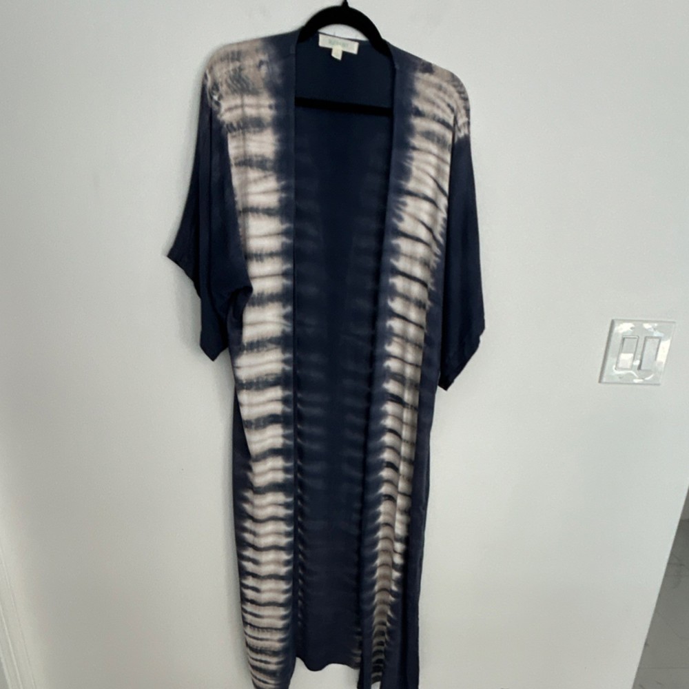River + Sky Women's Tie-Dye Kimono coverup Jacket Navy White Short Sleeve SML
