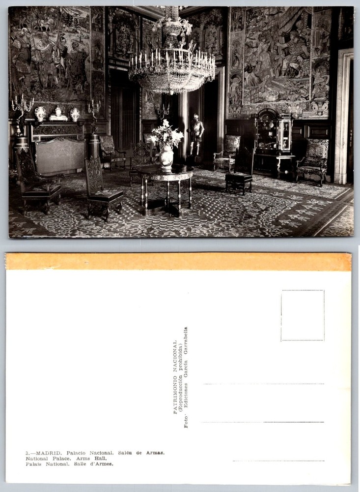 Madrid Royal Palace Arms Hall RPPC Spain Vintage Real Photo Postcard