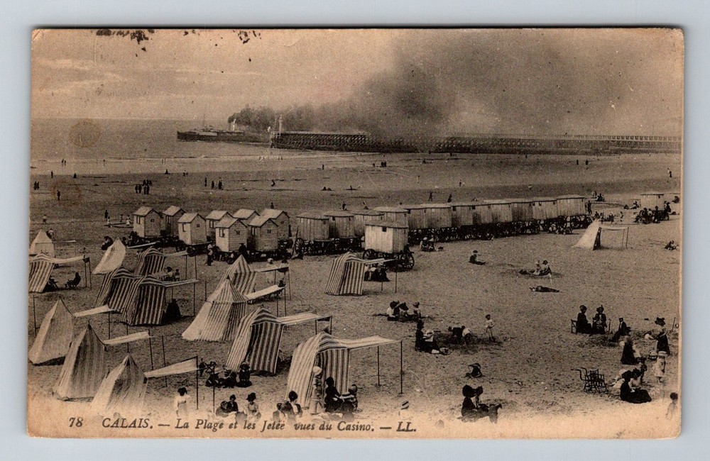 France- Calais North Sea Beach Scene & Casino Old PC View Vintage c1922 Postcard