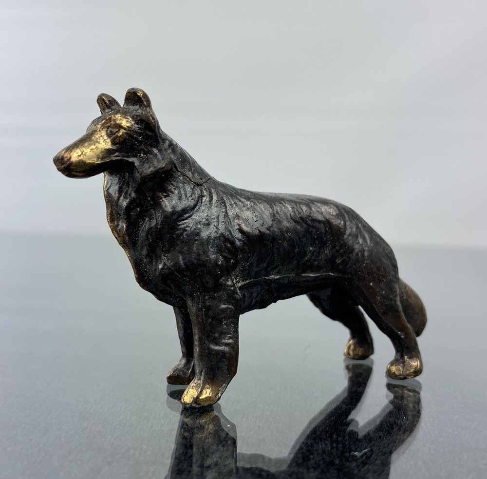 Vintage Collie Dog Metal Heavy Brass 3” Adorable Shelf Sitter Collectible