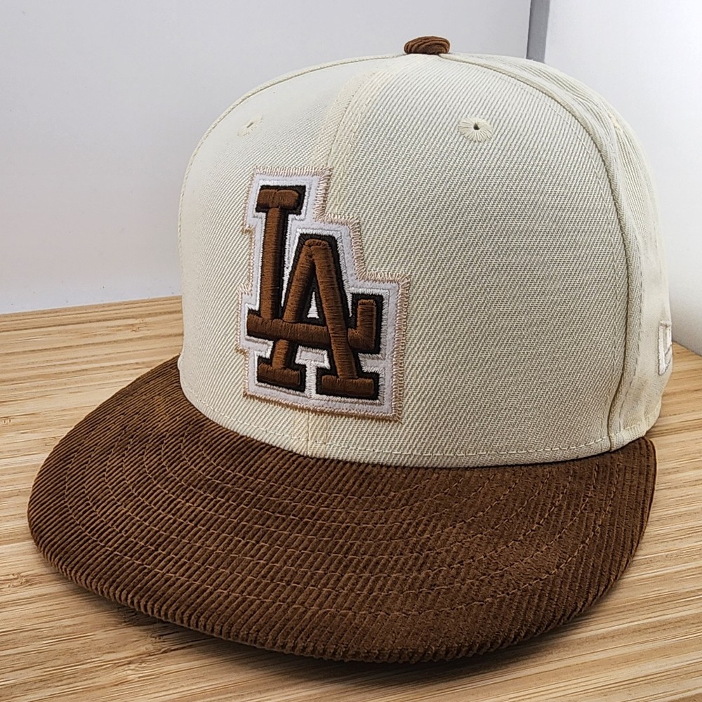 Los Angeles Dodgers Cream Corduroy Brim Fitted Hat New Era 5950 Size 7 1/4