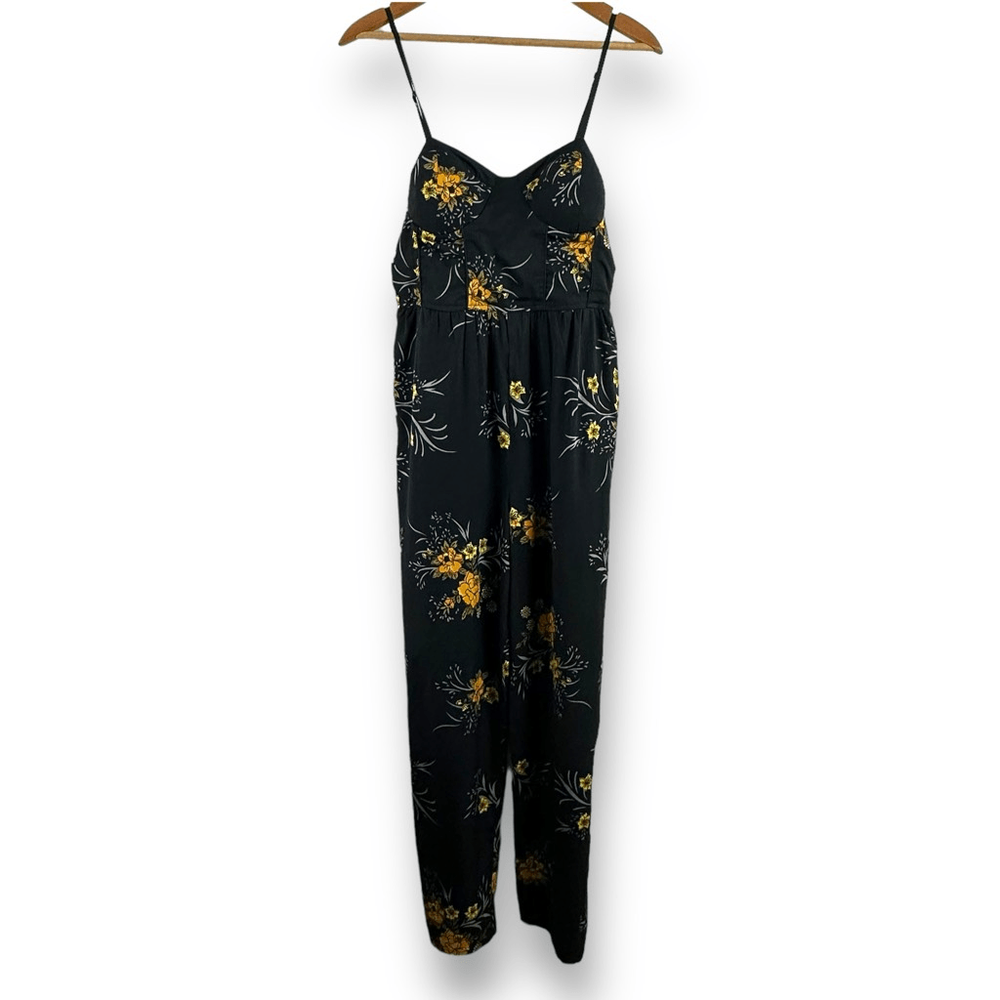 Band Of Gypsies Women's L Bustier Corset Top Jumpsuit Black With Yellow Floral