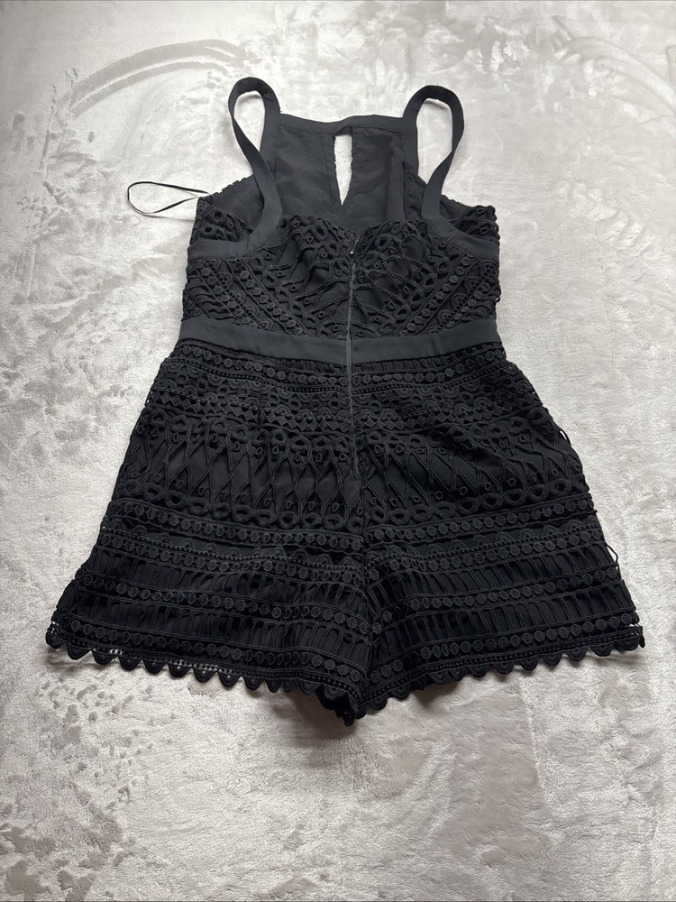 Adelyn Rae Black Crochet Romper Halter Shorts Nwt Size S