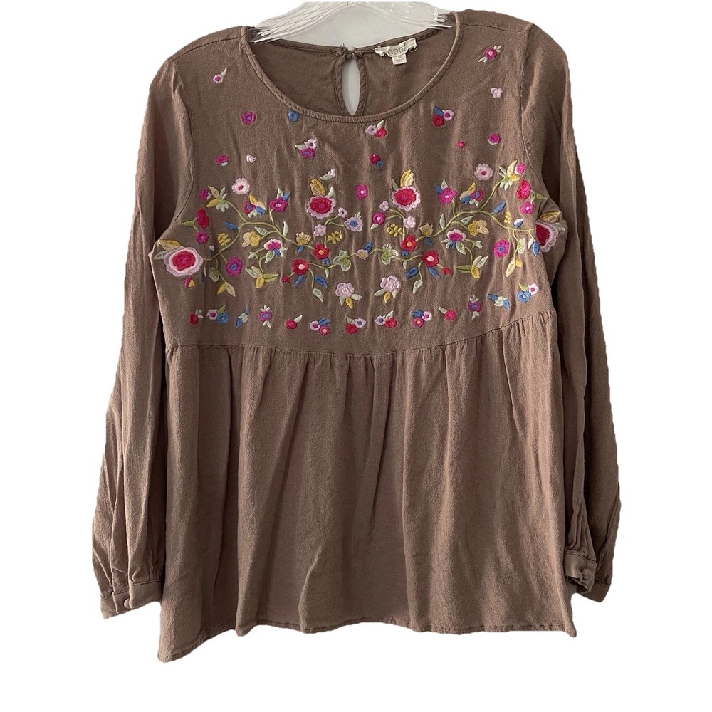 Anthropology Oddi Women’s Size Small Boho Babydoll Embroidered Flower Top Shirt