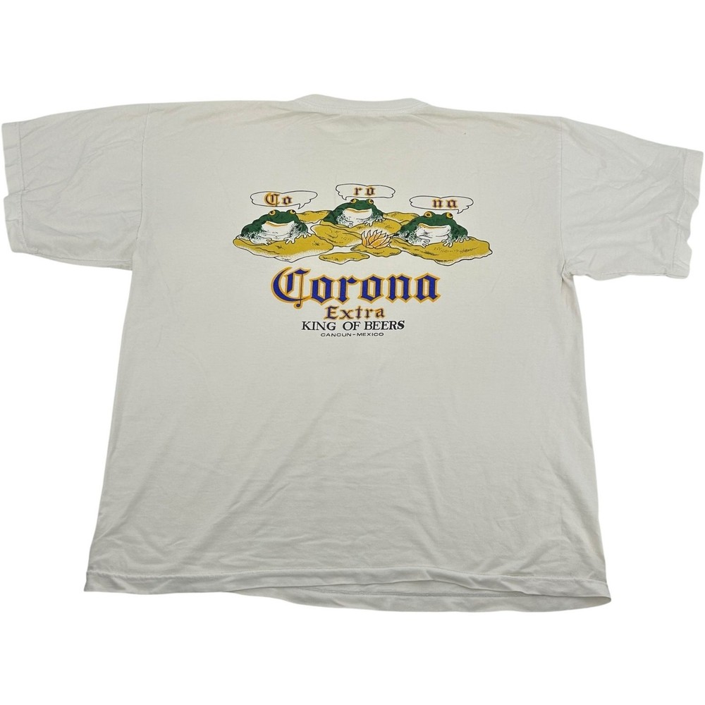 Vintage 80s Men's White Corona 'Extra King of Beers' Cancun Mexico T Shirt 2XL