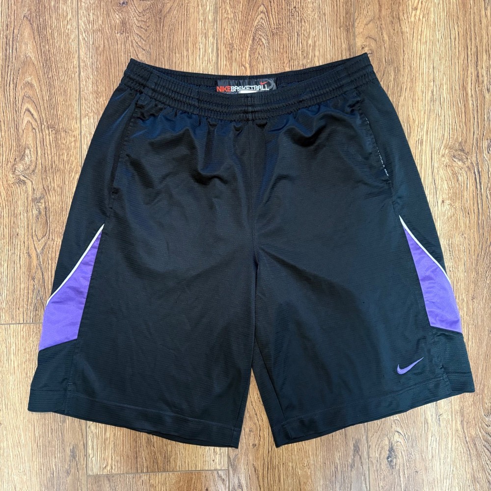 VTG y2k Nike Basketball Shorts Mens XL Black Purple Athletic Gym Pockets Swoosh