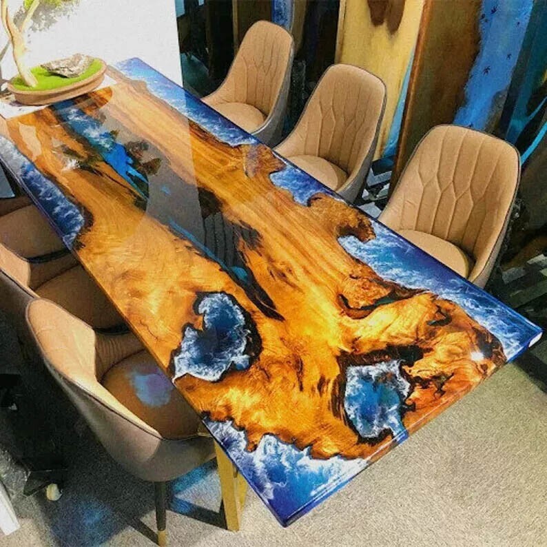24x48 Live Edge Acacia Wood Epoxy Resin Dining Table Handcrafted Artisan Design  -image