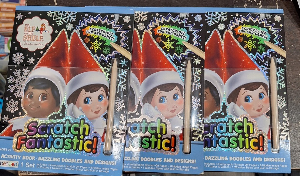 ELF ON THE SHELF SCRATCH OFF HOLIDAY CHRISTMAS STOCKING ACTIVITY BOOK. LOT OF 3