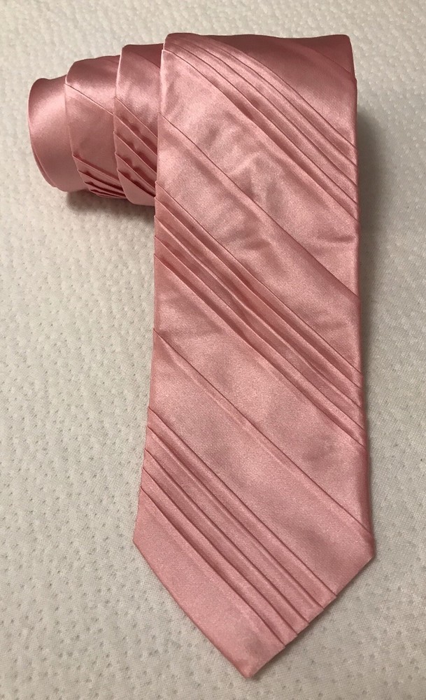 Jhane Barnes Silk Satin Look Neck Tie NEW Pleats Pastel Pink 56” x 3 1/4” Party